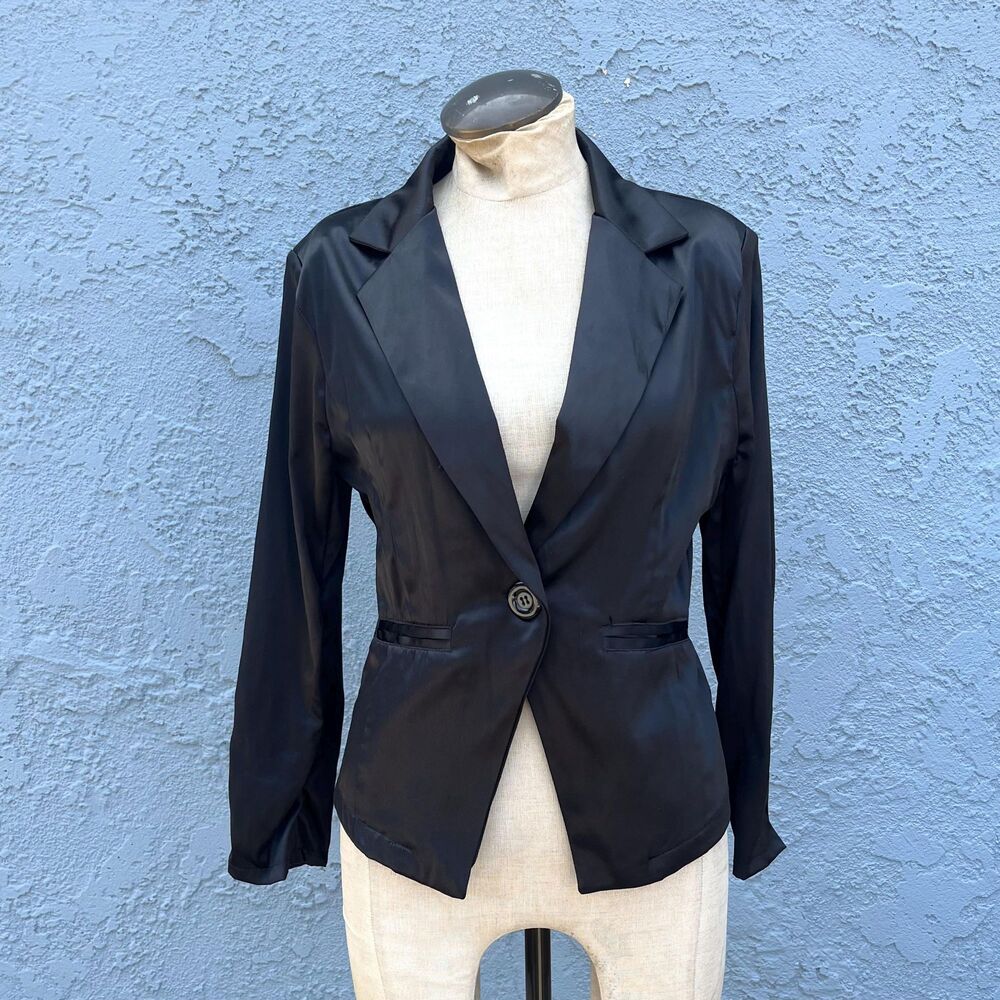 Y2k Black Satin Blazer Jacket S/M